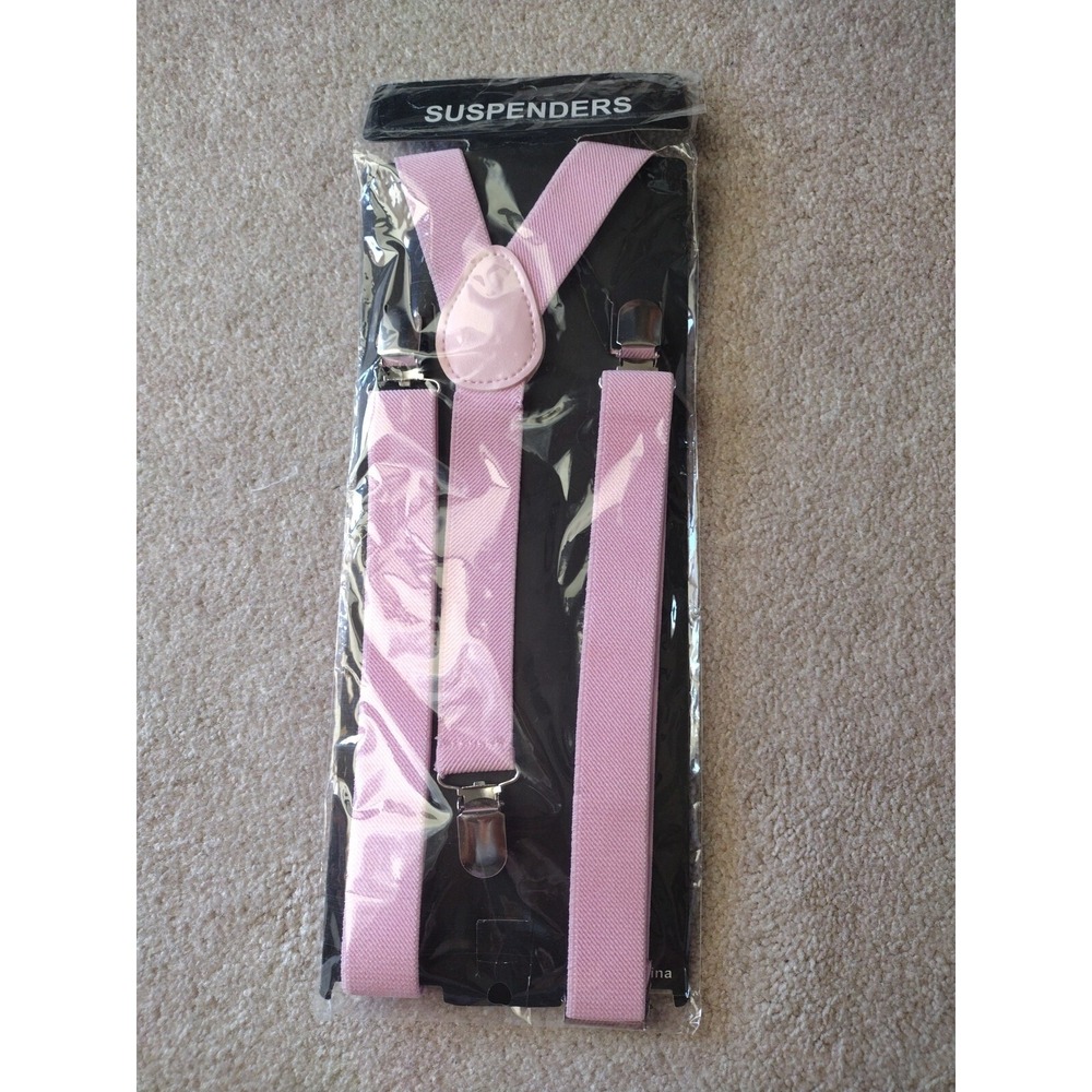 Unisex Pink Suspenders Clip-on Elastic Y-Shape Adjustable Braces Party Costume